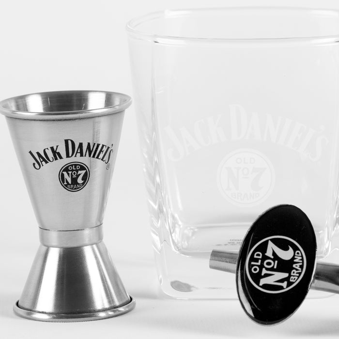 JACK DANIELS 2/GLASS, POURER, JIGGER SET
