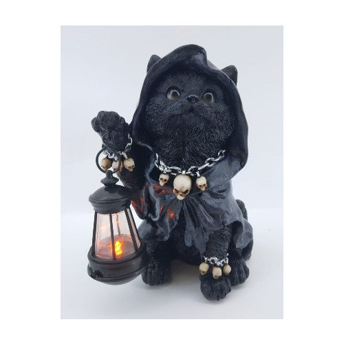 WITCH CAT WITH LED LANTERN