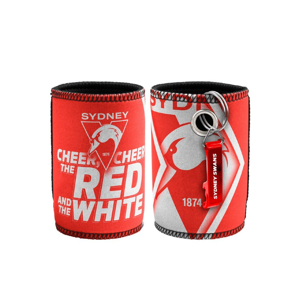 SYDNEY SWANS AFL STUBBY HOLDER WITH BOTTLE OPENER