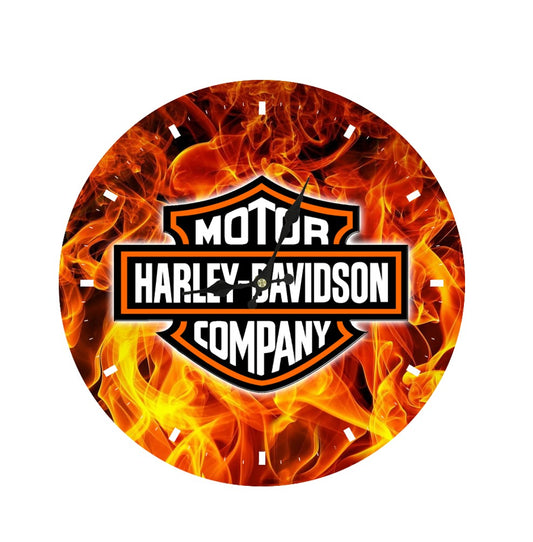 HARLEY FLAMES ROUND METAL CLOCK