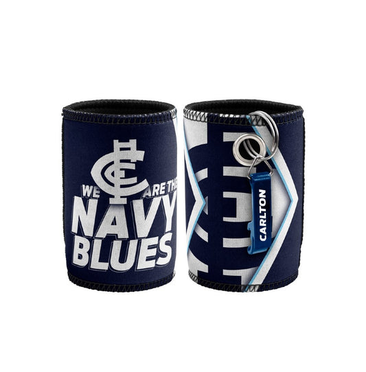 CARLTON AFL STUBBY HOLDER WITH BOTTLE OPENER