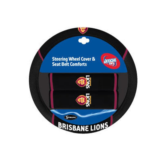 AFL STEERING / BELT COVER SETS BRISBANE LIONS ONE SIZE