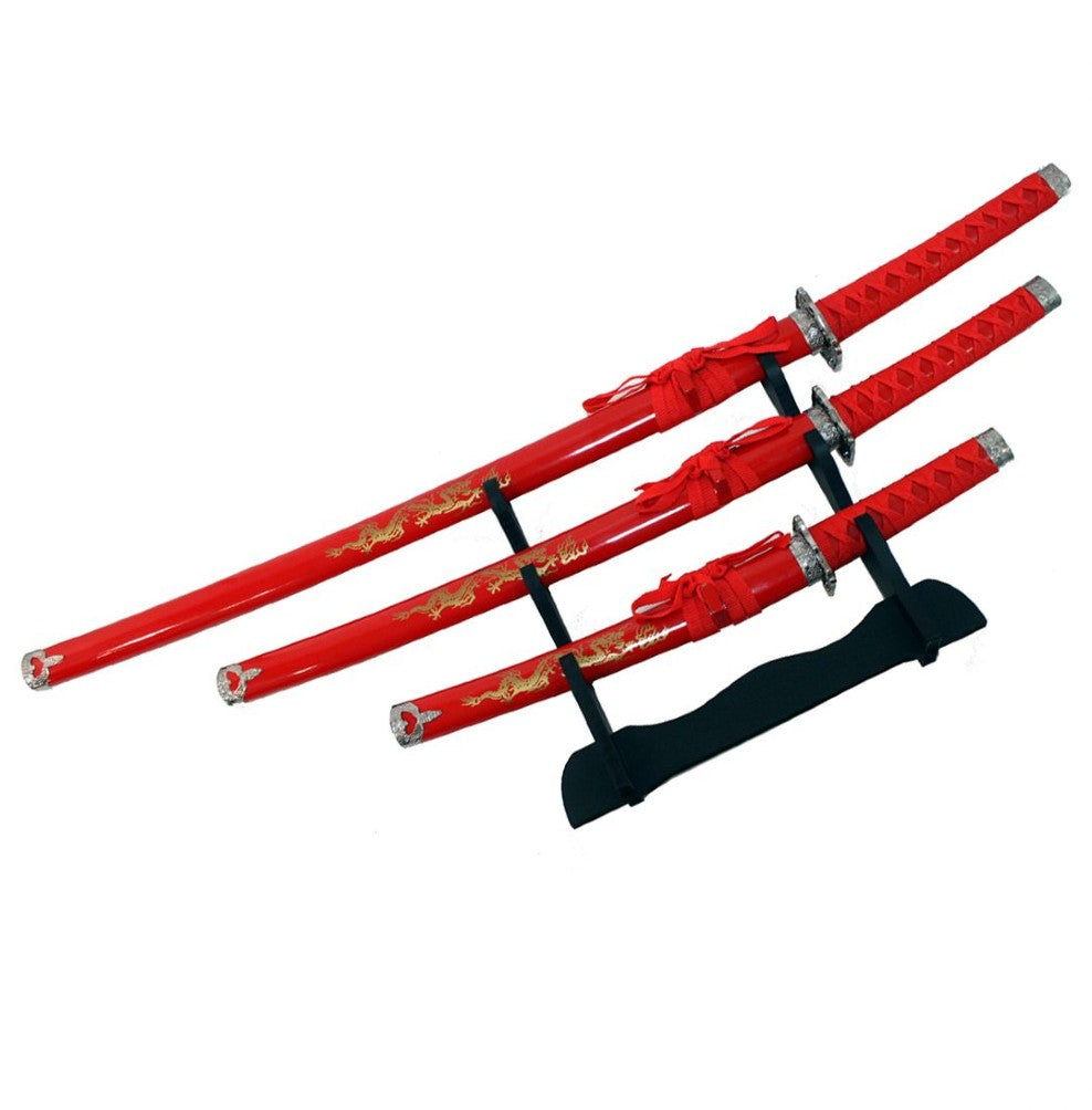 3 PCE KATANA SWORD SET RED