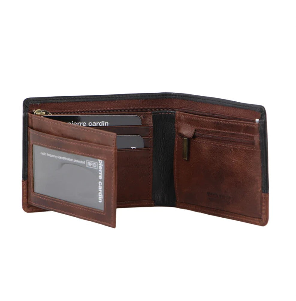 PIERRE CARDIN LEATHER 2-TONE MENS TRI-FOLD WALLET