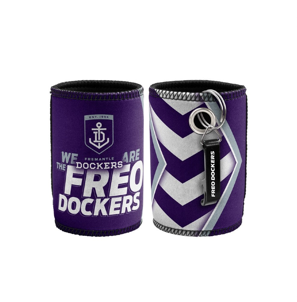 FREMANTLE AFL STUBBY HOLDER WITH BOTTLE OPENER