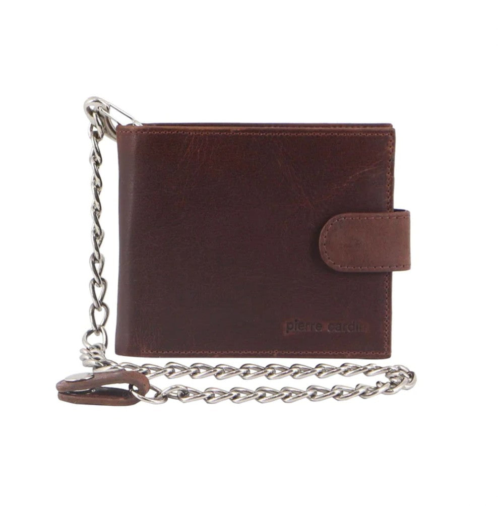 PIERRE CARDIN RUSTIC LEATHER MENS WALLET WITH CHAIN
