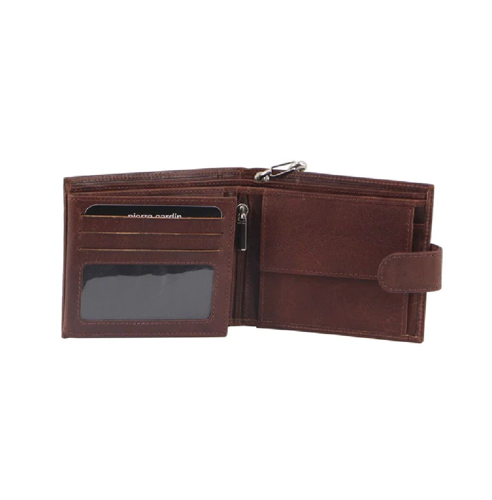 PIERRE CARDIN RUSTIC LEATHER MENS WALLET WITH CHAIN