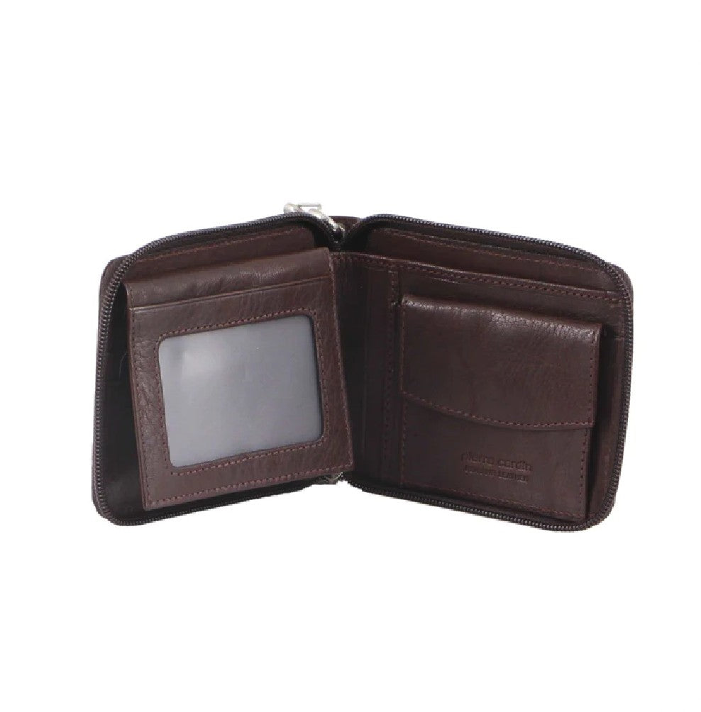 PIERRE CARDIN MENS ZIP-AROUND LEATHER WALLET WITH CHAIN