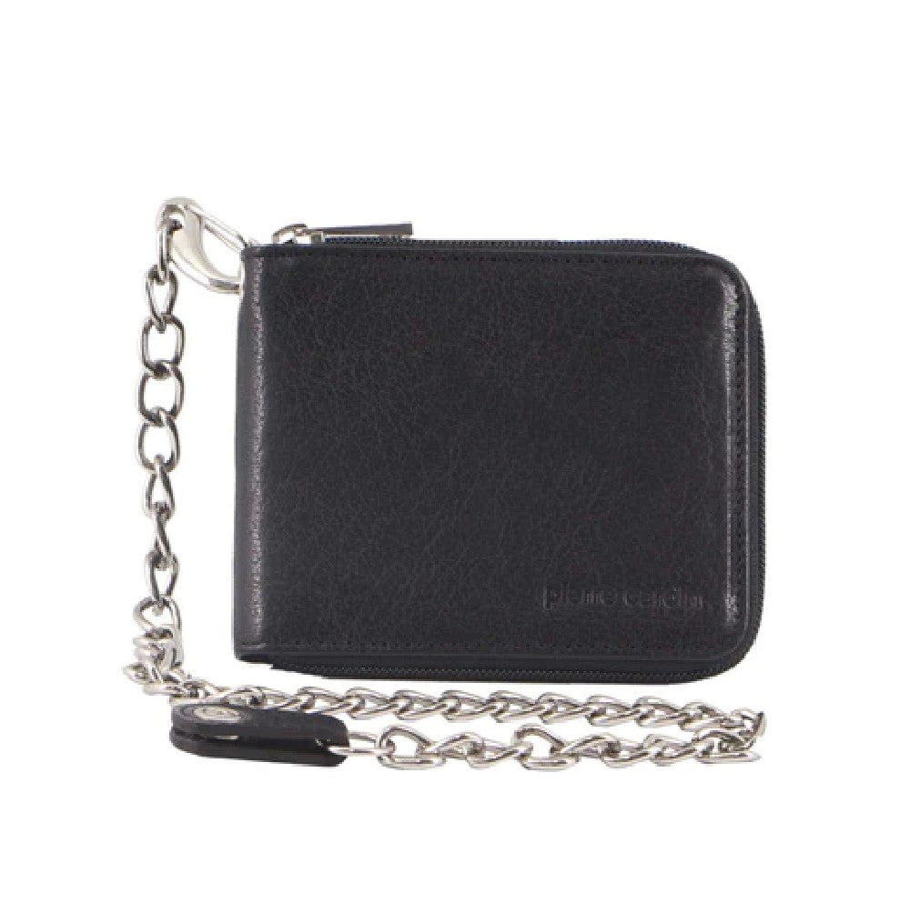 PIERRE CARDIN MENS ZIP-AROUND LEATHER WALLET WITH CHAIN