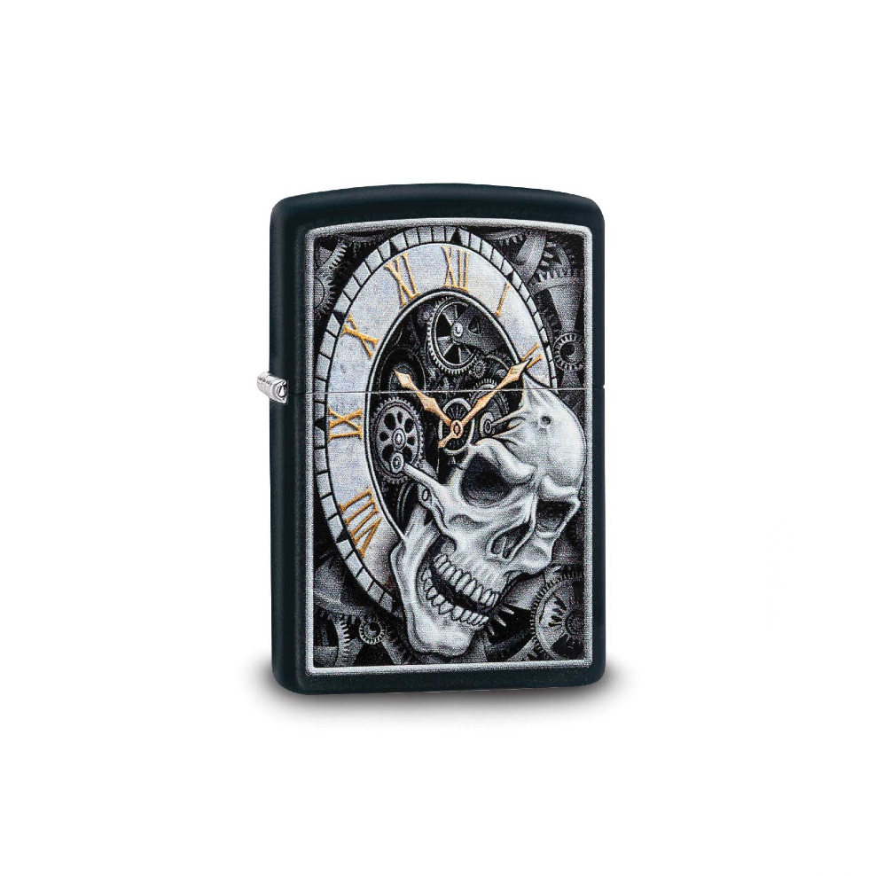 BLACK MATTE CLOCK SKULL ZIPPO