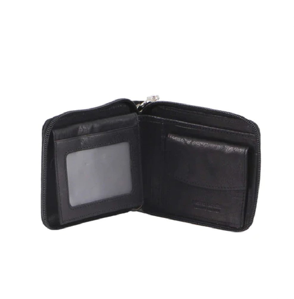 PIERRE CARDIN MENS ZIP-AROUND LEATHER WALLET WITH CHAIN