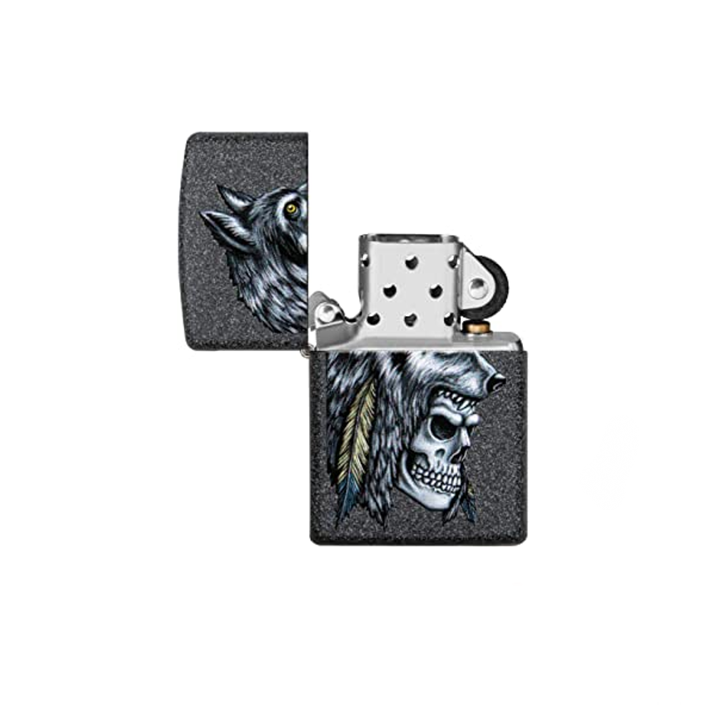 WOLF SKULL FEATHER ZIPPO
