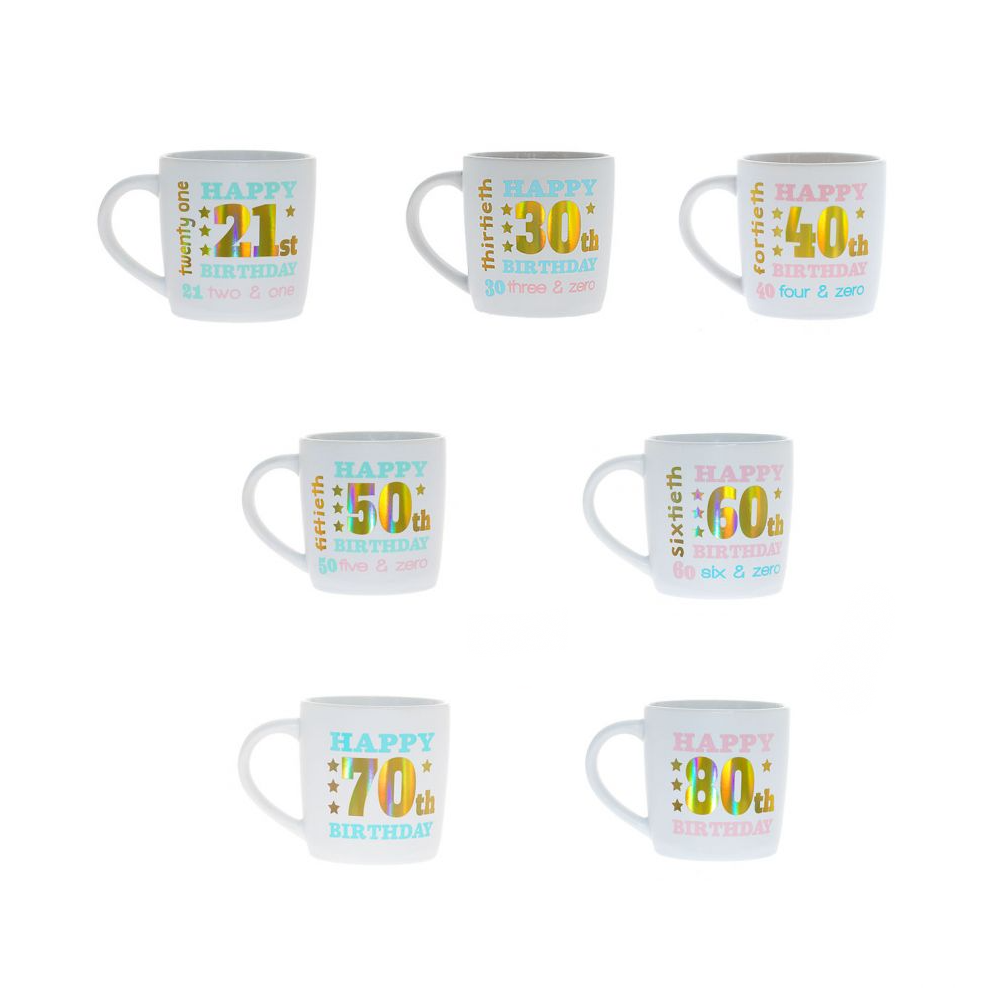 WHITE HOLOGRAPHIC BIRTHDAY MUG