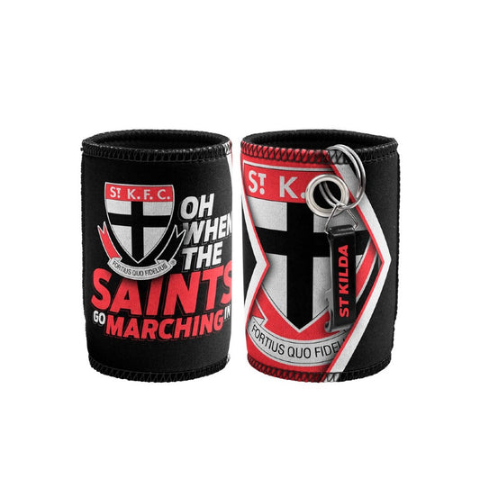 ST KILDA AFL STUBBY HOLDER WITH BOTTLE OPENER