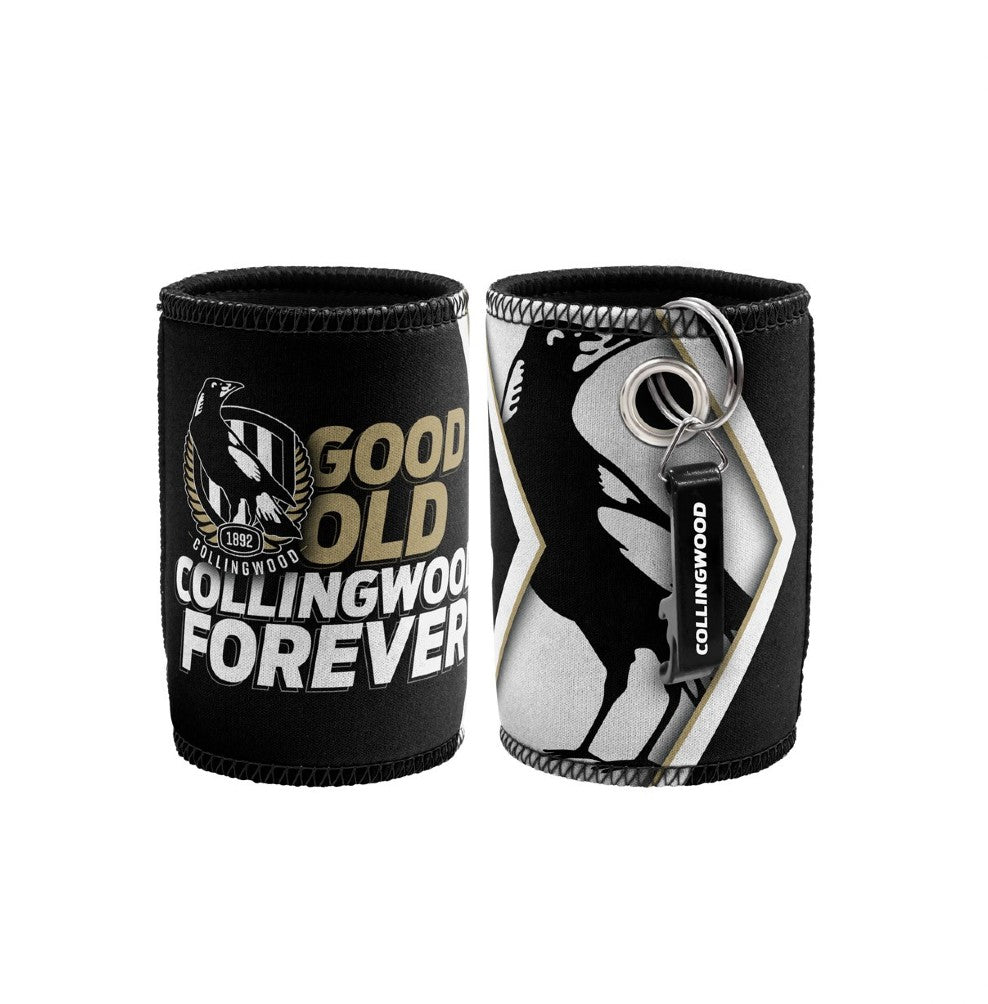 COLLINGWOOD AFL STUBBY HOLDER WITH BOTTLE OPENER