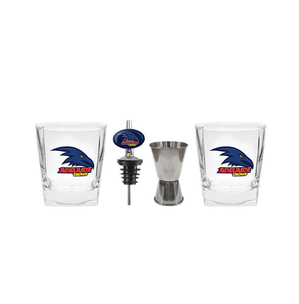 AFL 2x GLASSES, JIGGER & POURER SET ADELAIDE CROWS