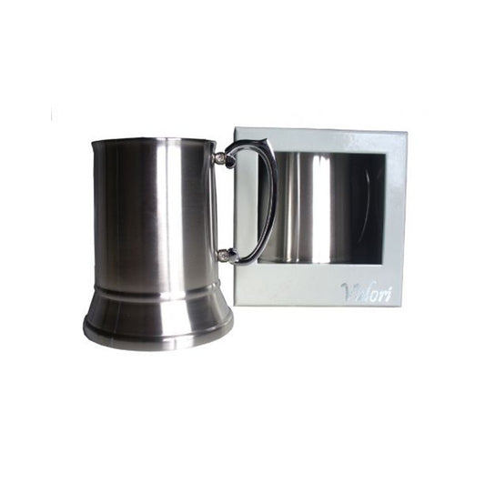 SATIN STAINLESS STEEL BEER MUG PLAIN OR WITH BADGES