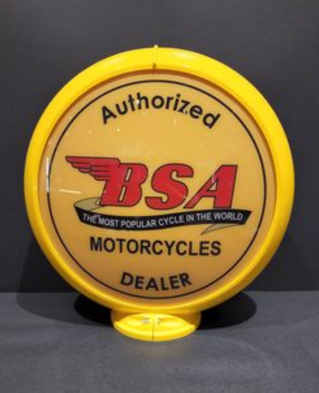 YELLOW BSA MOTORCYCLES BOWSER GLOBE