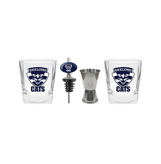 AFL 2x GLASSES, JIGGER & POURER SET GEELONG