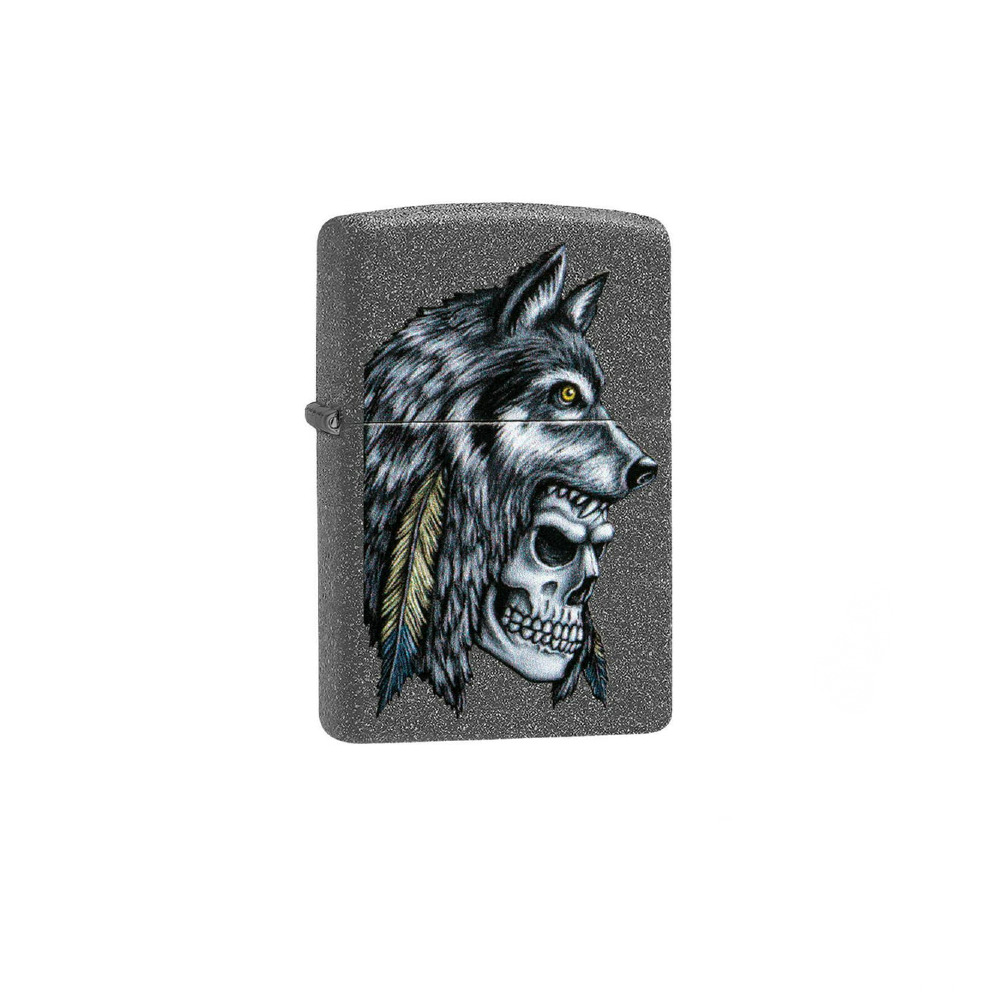 WOLF SKULL FEATHER ZIPPO