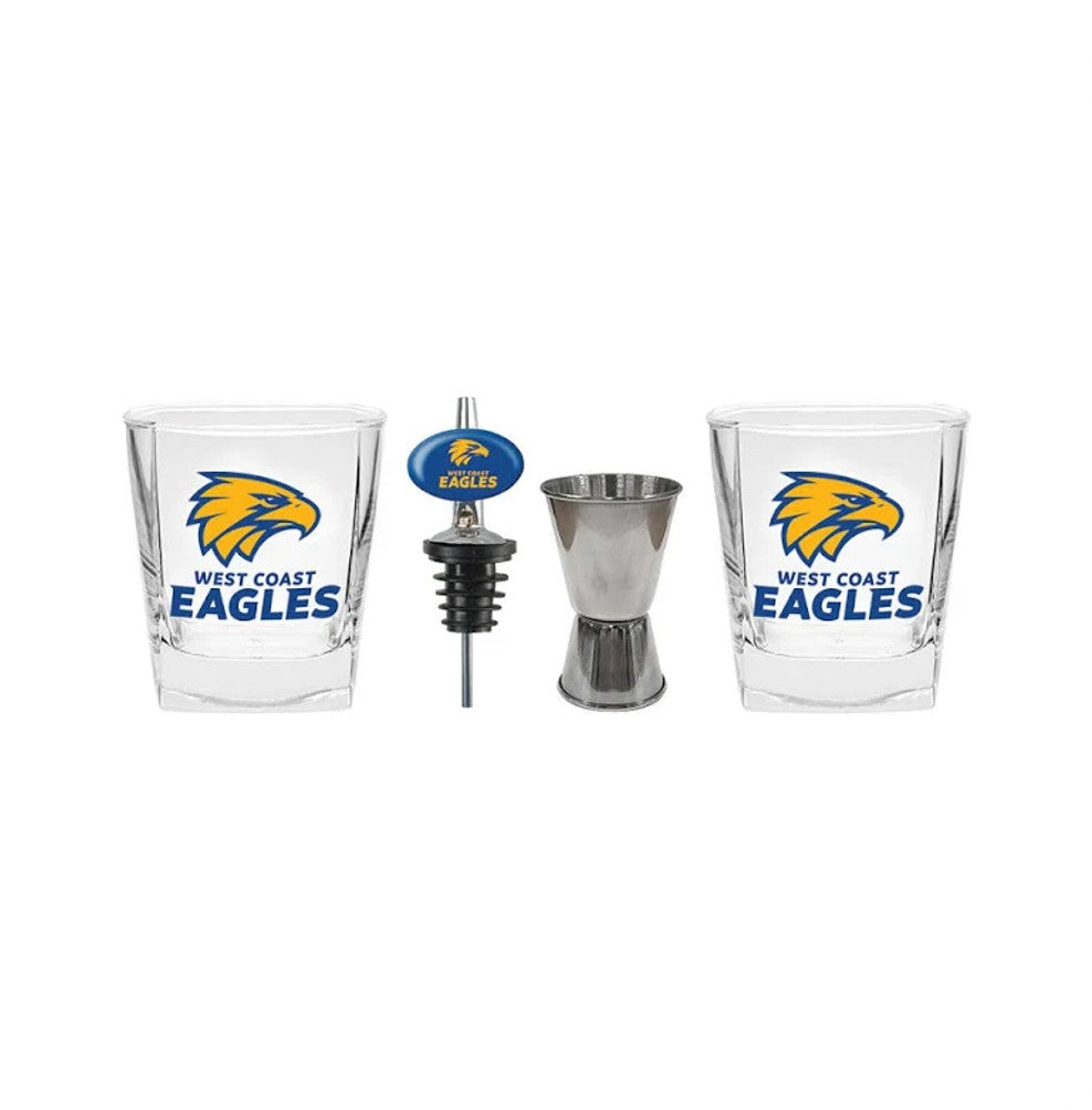 AFL 2x GLASSES, JIGGER & POURER SET WEST COAST EAGLES